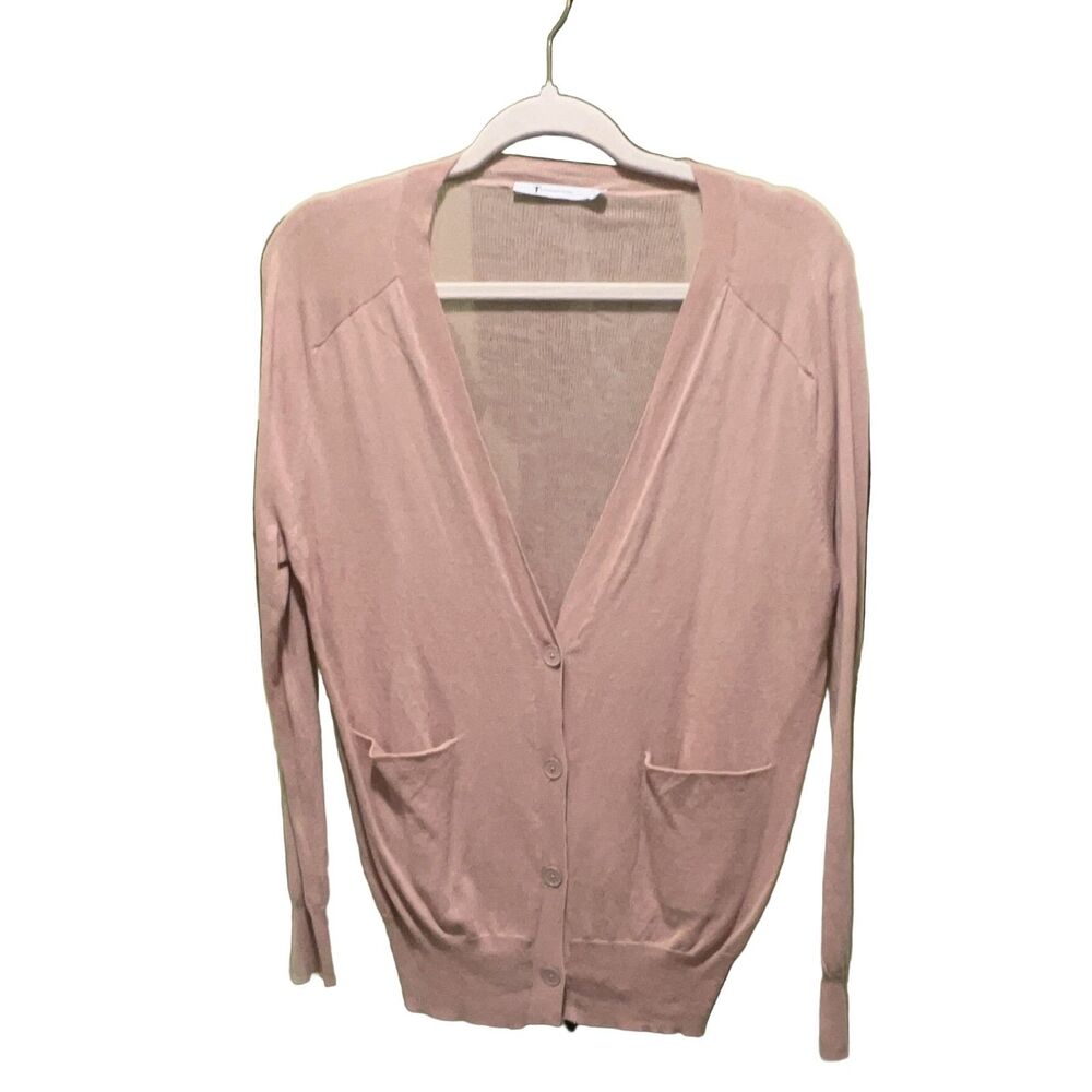 T by Alexander Wang Sheer Knit Cardigan XS Blush Pink Cotton V-Neck Pockets